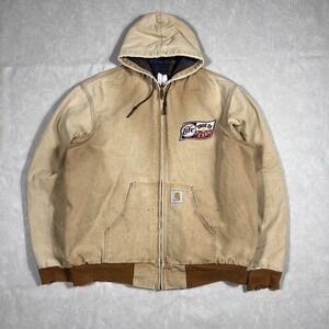 Vintage Carhartt Tan Hooded Jacket Size XL Flannel Lined Active Duck Full Zip